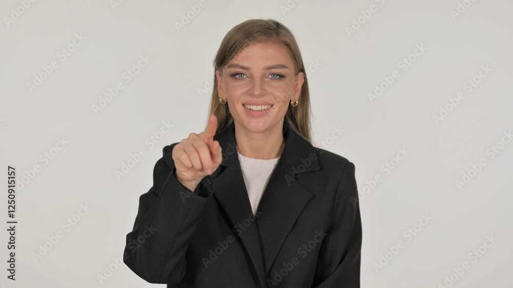 Portrait of Businesswoman Pointing at Camera on White Background Portrait of Businesswoman Pointing at Camera on White Background
