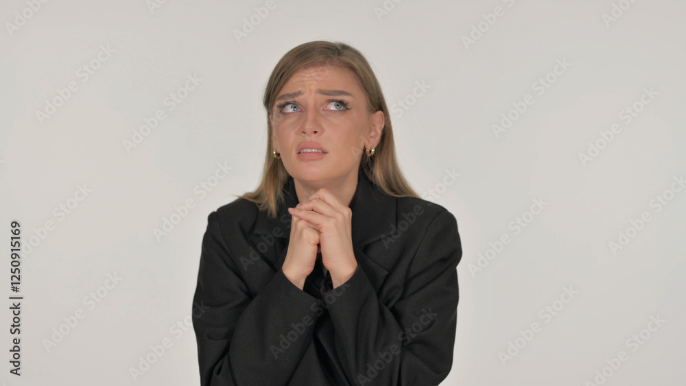 Portrait of Businesswoman Feeling Scared on white Background Portrait of Businesswoman Feeling Scared on white Background