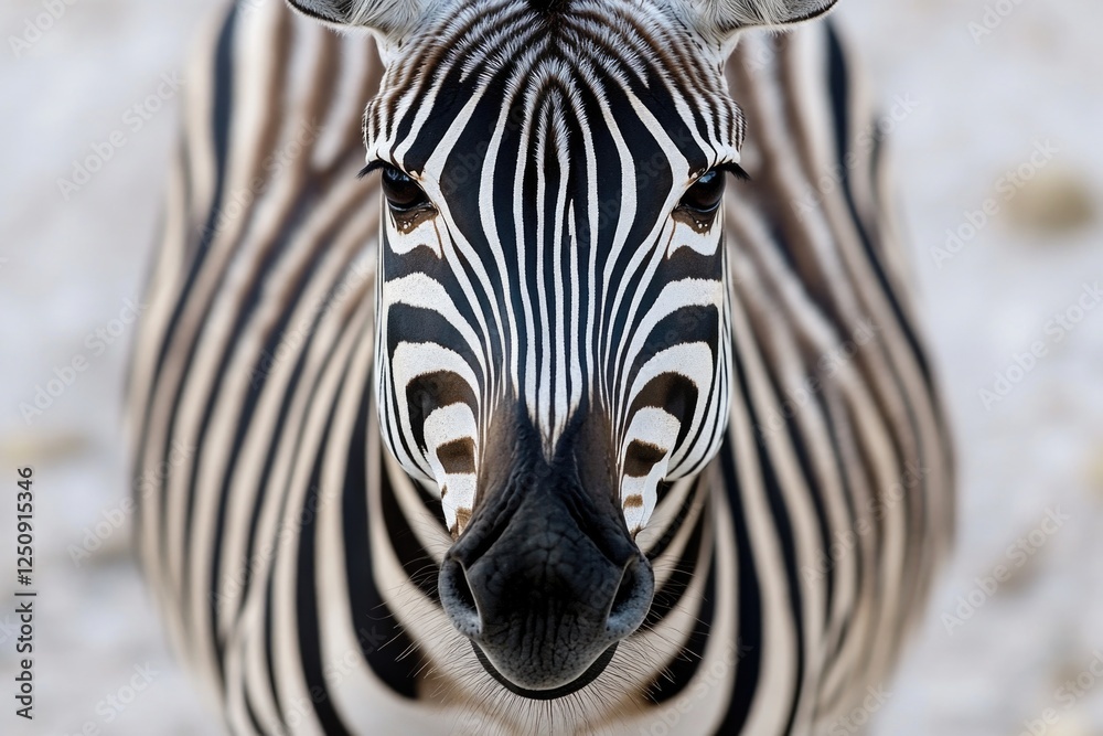 Naklejka premium Close-up shot of a zebra's face with distinctive black and white stripes