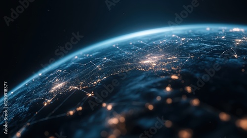 View of earth from space with ai powered satellites scanning for real time data monitoring