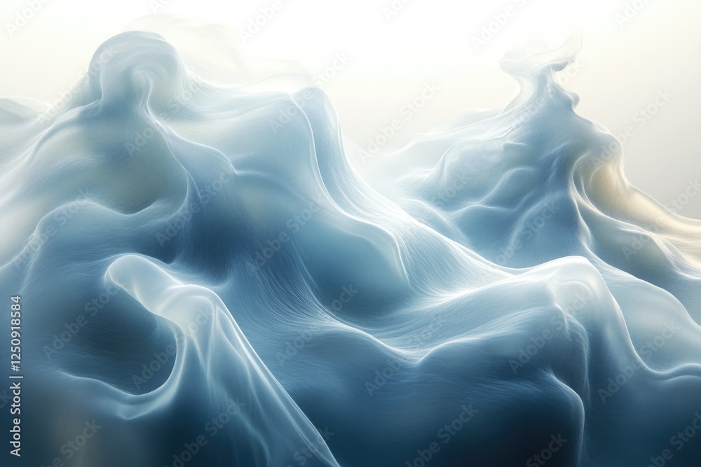 Obraz premium Abstract, ethereal landscape of flowing, light-blue, textured waves.