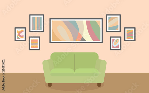 ソファと絵画の部屋のイラスト