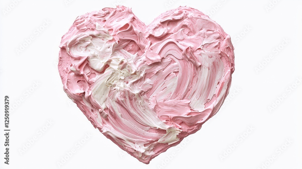 Obraz premium Pink Heart Shaped Cream Swirl on White Background for Love Theme