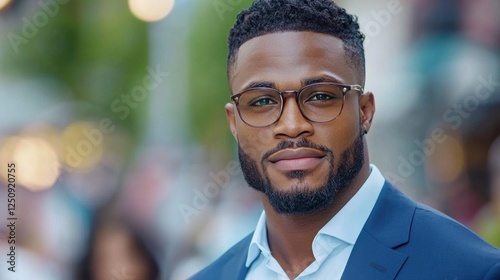 Portrait of a confident well dressed African American professional in a modern office environment representing successful business leadership and corporate culture
