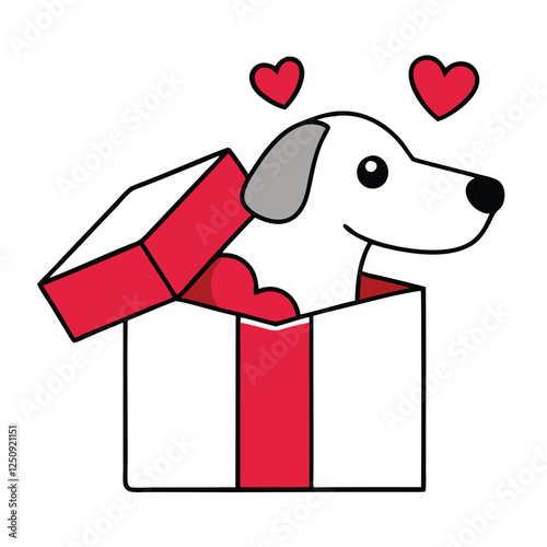 Valentine dog in a gift box