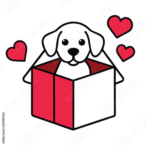 Valentine dog in a gift box