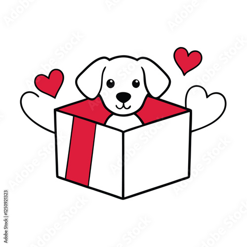 Valentine dog in a gift box