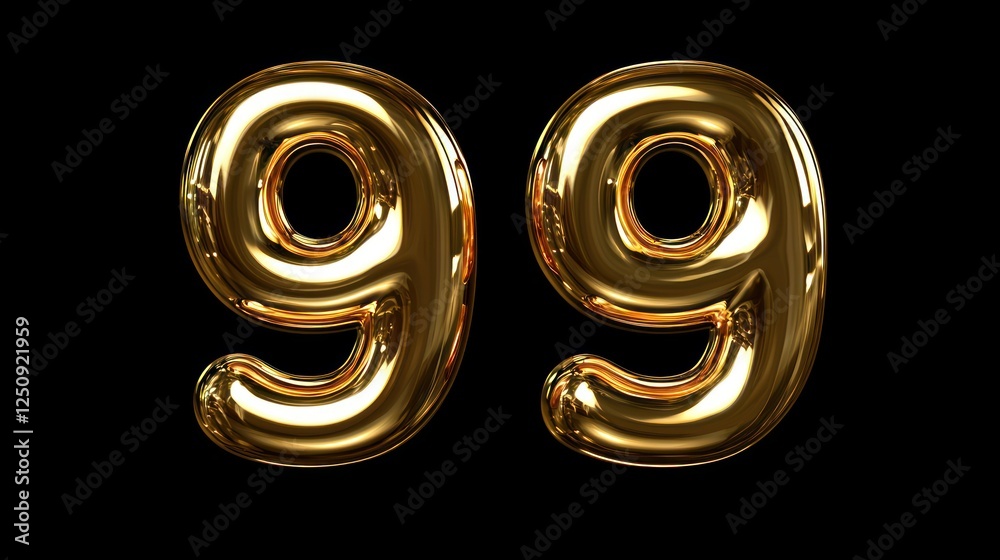 Shiny Golden Number Ninety-Nine: A 3D Render of Two Metallic Nines Shiny Golden Number Ninety-Nine: A 3D Render of Two Metallic Nines