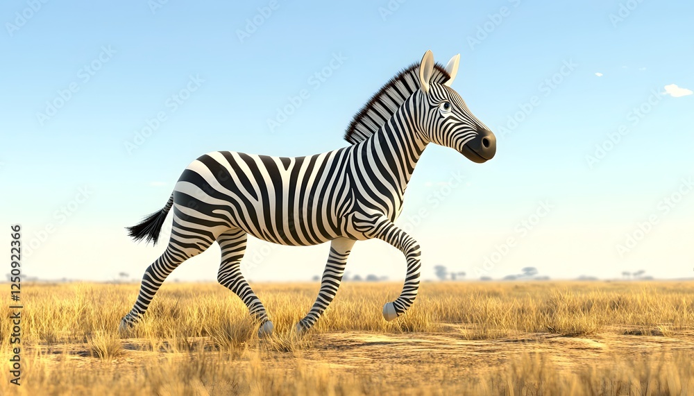 Fototapeta premium A Zebra Runs Across The Golden Savanna