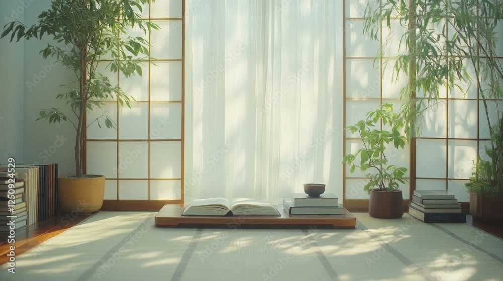 Fototapeta premium Japanese-inspired reading room ambiance.