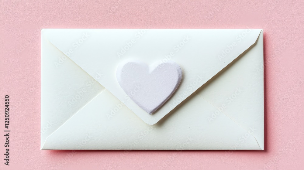 White Envelope with Heart Seal on Soft Pink Background White Envelope with Heart Seal on Soft Pink Background