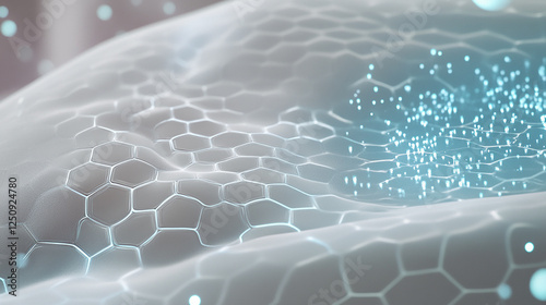 Hexagonal Grid with Glowing Blue Particles