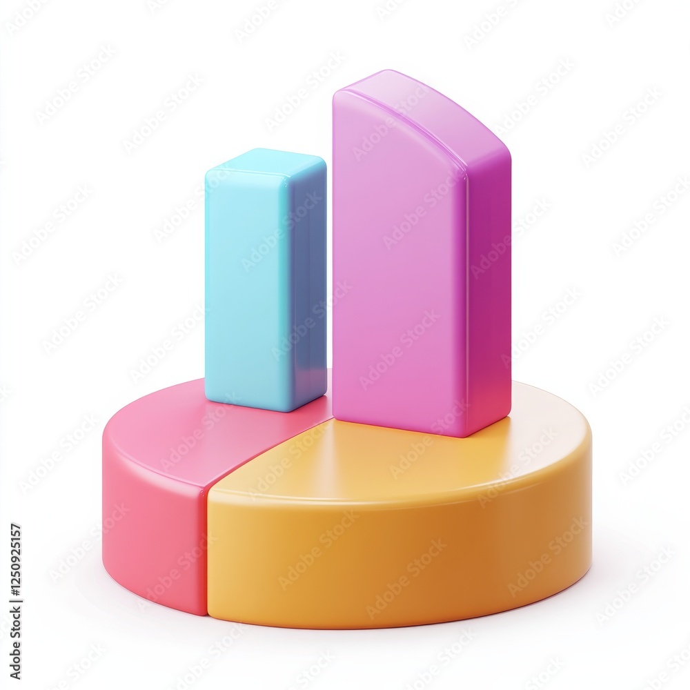 A 3D render of a graph icon on a white background, depicting a visual representation of data trends