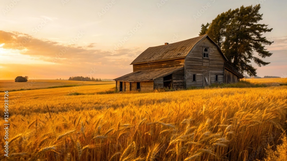 Rustic Wooden Barn in a Field Rustic Wooden Barn in a Field