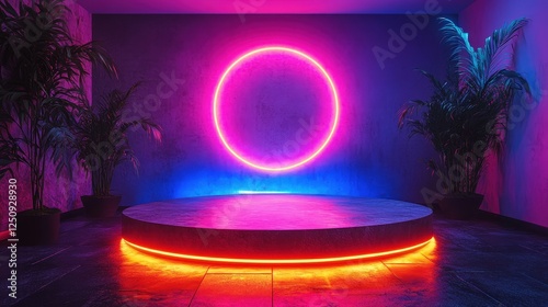 Neon Platform with Plants.