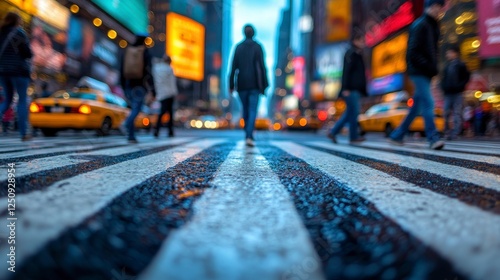 Pedestrians crossing busy New York City street at night