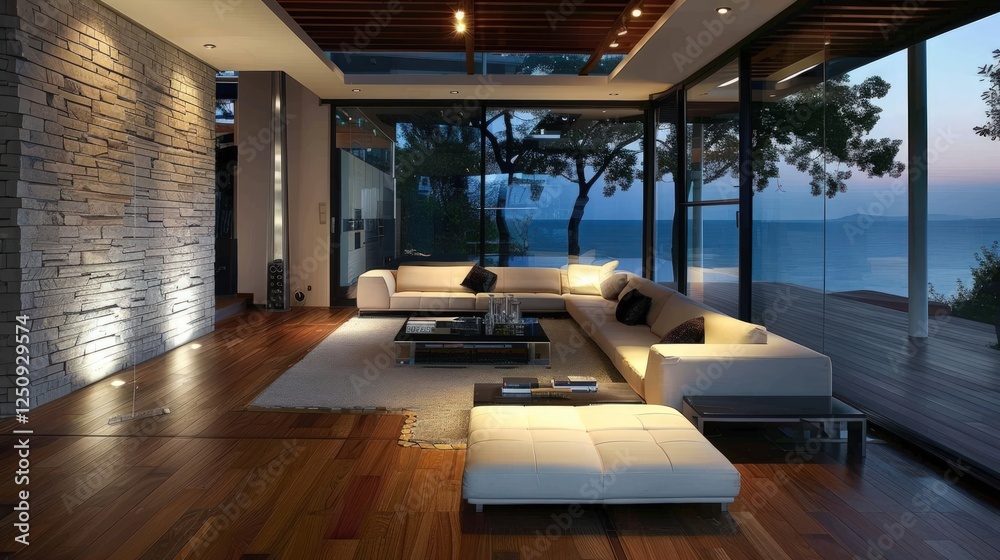 Modern Coastal Living Room with Ocean View Modern Coastal Living Room with Ocean View