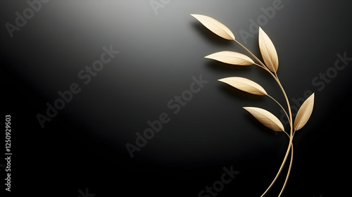 Elegant Golden Leaf Sprig on Black Background, For awards, announcements, or elegant minimalistic designs