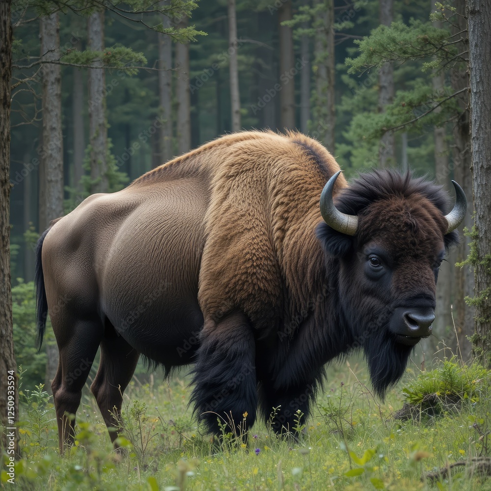 Majestic European Bison in Forest Habitat, Wildlife Photography Majestic European Bison in Forest Habitat, Wildlife Photography