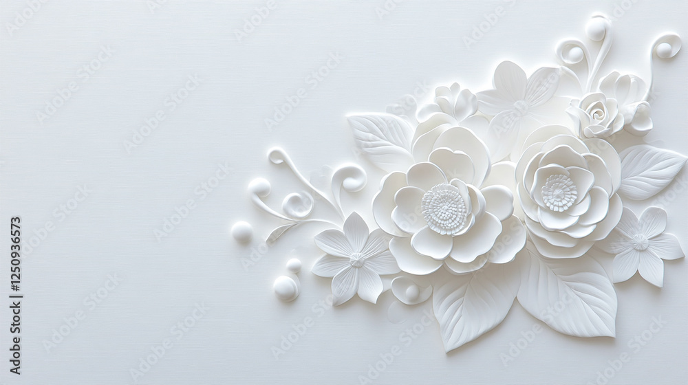 White 3D Paper Floral Design on Minimalist Background White 3D Paper Floral Design on Minimalist Background