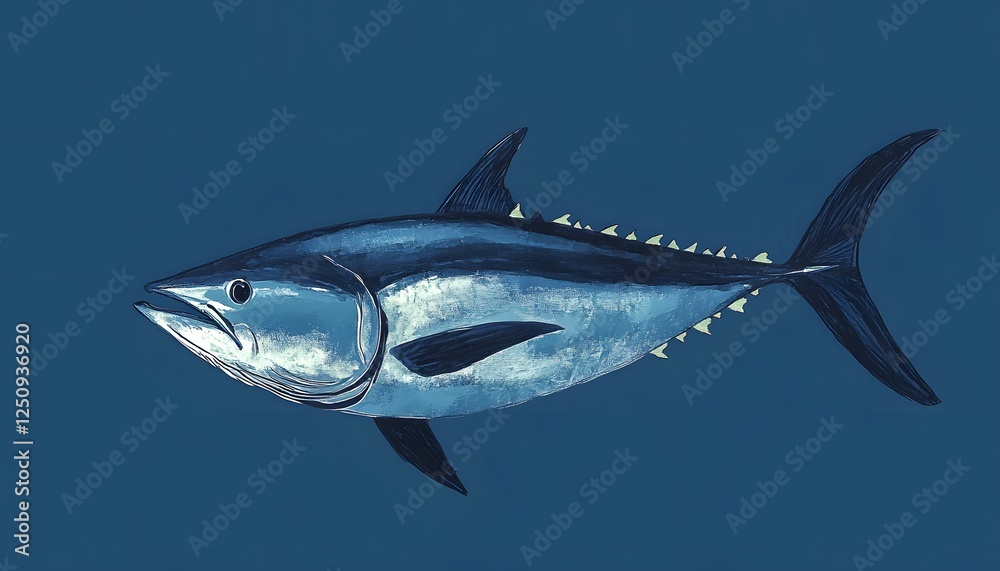 Naklejka premium A Bluefin Tuna Swims Through Deep Ocean Waters