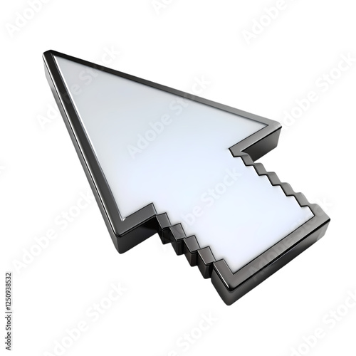 Modern white and black metallic cursor arrow pointer icon design 3d web on transparent background