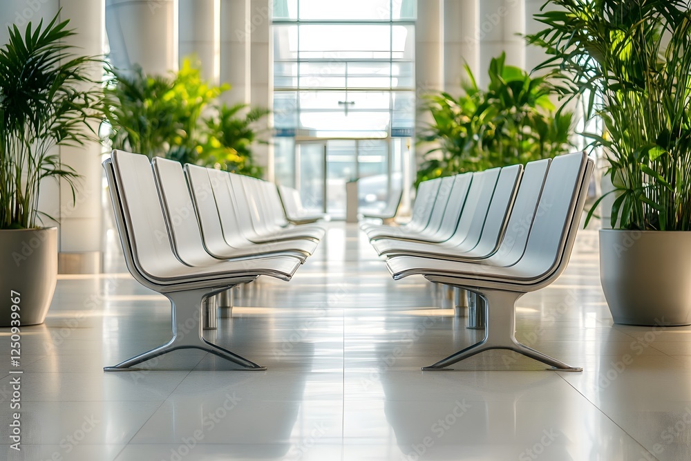 Fototapeta premium Blank Freestanding Signage Board in Bright Airport Terminal for Corporate and Travel Advertisements