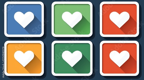 Wallpaper Mural Colorful Heart Icons with Shadows on a Dark Background Torontodigital.ca