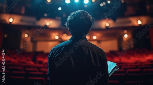 An actor auditions on stage.