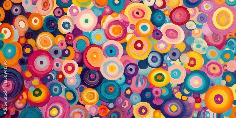 Fototapeta premium Colorful abstract art featuring concentric circles in vibrant hues on a blue background