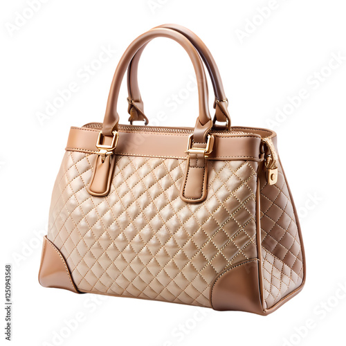 Elegant beige quilted leather handbag fashion accessory stylish design on transparent background