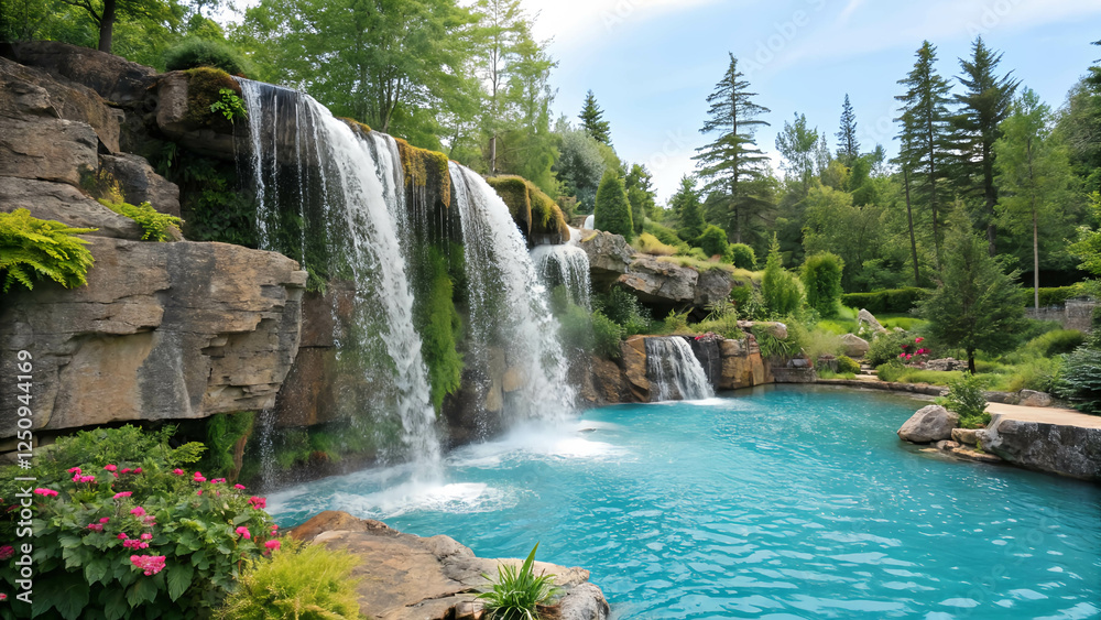 Naklejka premium waterfall in the mountains , waterfall in the forest waterfall in the park
