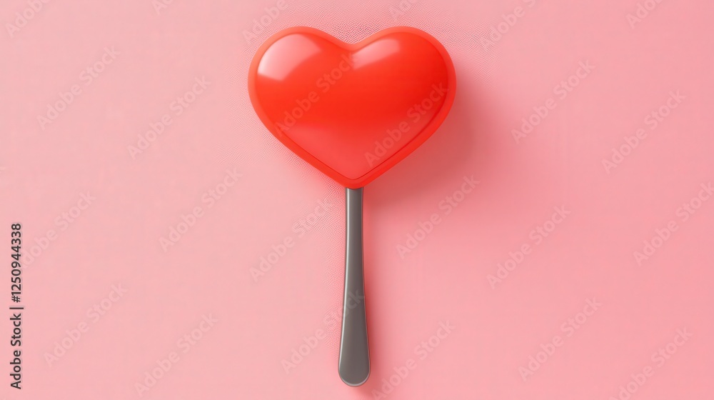 Red Heart-Shaped Lollipop on Pink Background for Sweet Treats Red Heart-Shaped Lollipop on Pink Background for Sweet Treats