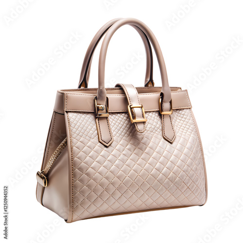 Elegant beige leather handbag fashionable designer style women tote bag on transparent background photo