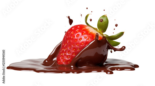 Delicious and Tempting Chocolate Dipped Strawberry with Melting Chocolate Splash on a Black Background