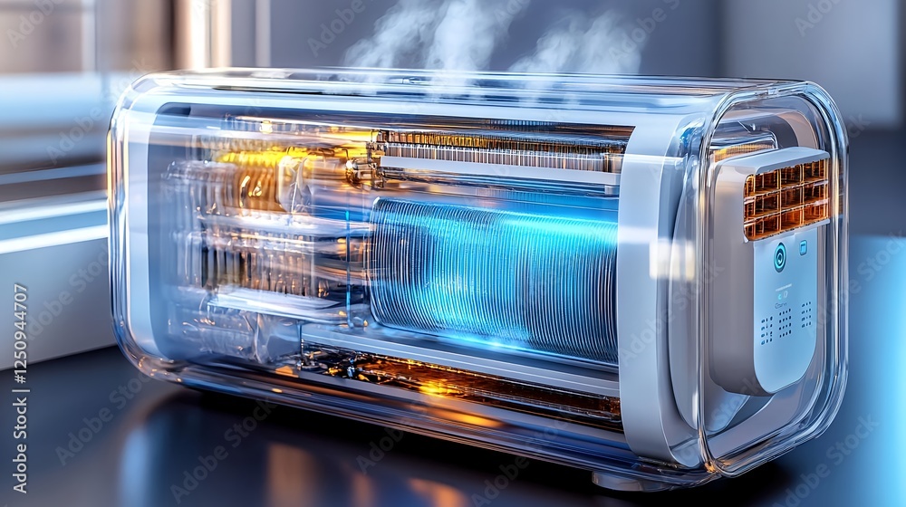 Obraz premium Transparent Quantum Computer, Futuristic Tech - Artificial Intellig.