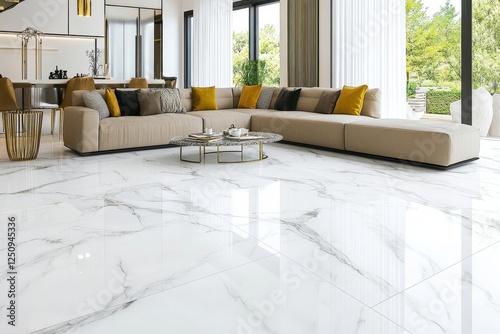Elegant Living Room with Polished Marble Flooring