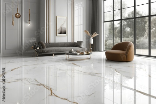 Luxury Living Room with Calacatta Gold Marble Flooring