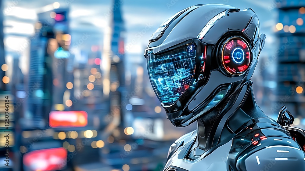 Futuristic Robot in Cyberpunk Cityscape - Cyberpunk Futuristic Robot in Cyberpunk Cityscape - Cyberpunk