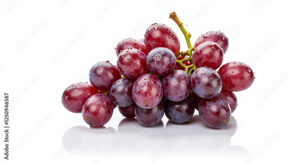 Fresh purple grapes with water droplets on white background, nourishment Fresh purple grapes with water droplets on white background, nourishment