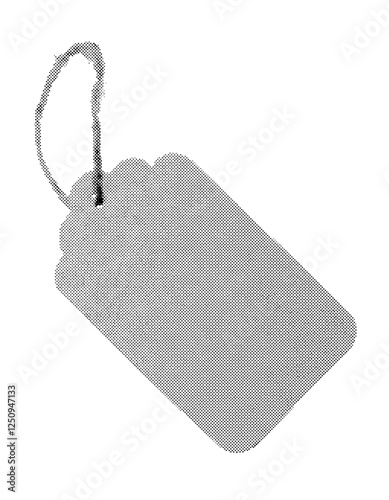 Blank tag with cord hanging, used for price, sale, and product branding. Simple cardboard label for retail, marketing, and advertising with copy space. Isolated on white background.