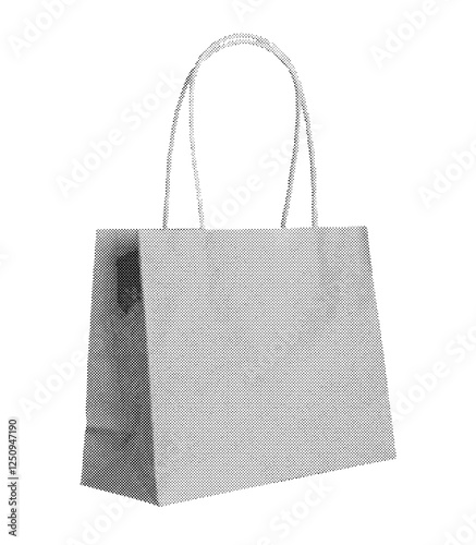 Blank paper shopping bag with handles, ideal for retail, gift packaging, or grocery use. Recyclable and disposable container for merchandise and purchases. Isolated on white background.