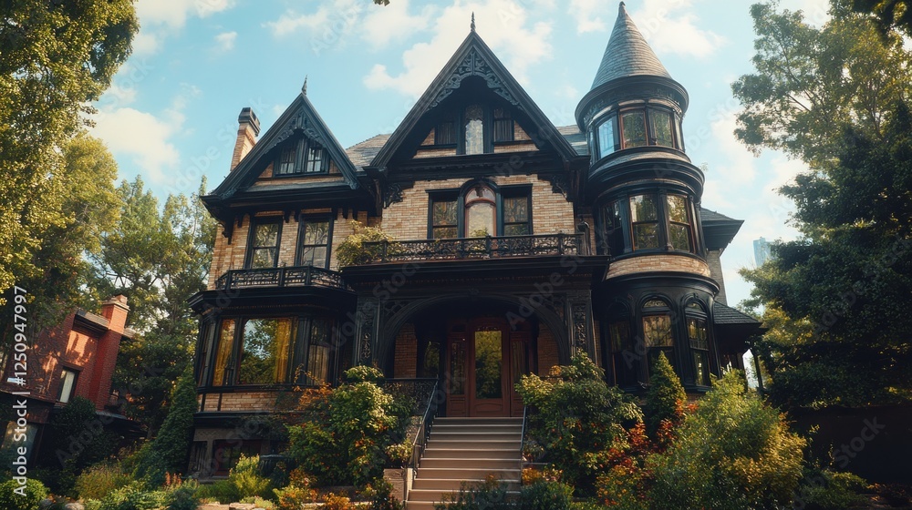 Victorian mansion, urban neighborhood, sunny day, landscaping, real estate Victorian mansion, urban neighborhood, sunny day, landscaping, real estate
