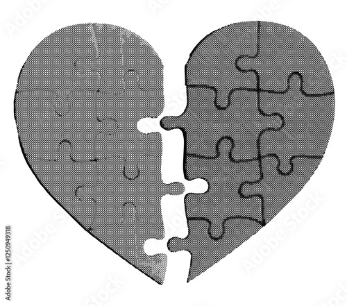 Broken heart symbolizing love, emotion, and loss. Concept of separation, heartache, and grief with a fractured shape representing breakup and pain. Isolated on white background.