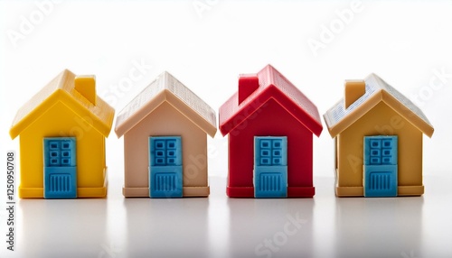 Obraz na płótnie row of miniature toy houses on a white background w salonie