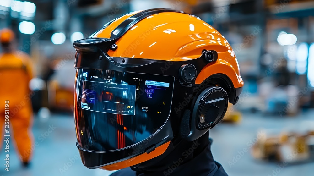 Fototapeta premium Smart Helmet HUD, Future Tech, Industry 4.0 - Industry 4.0