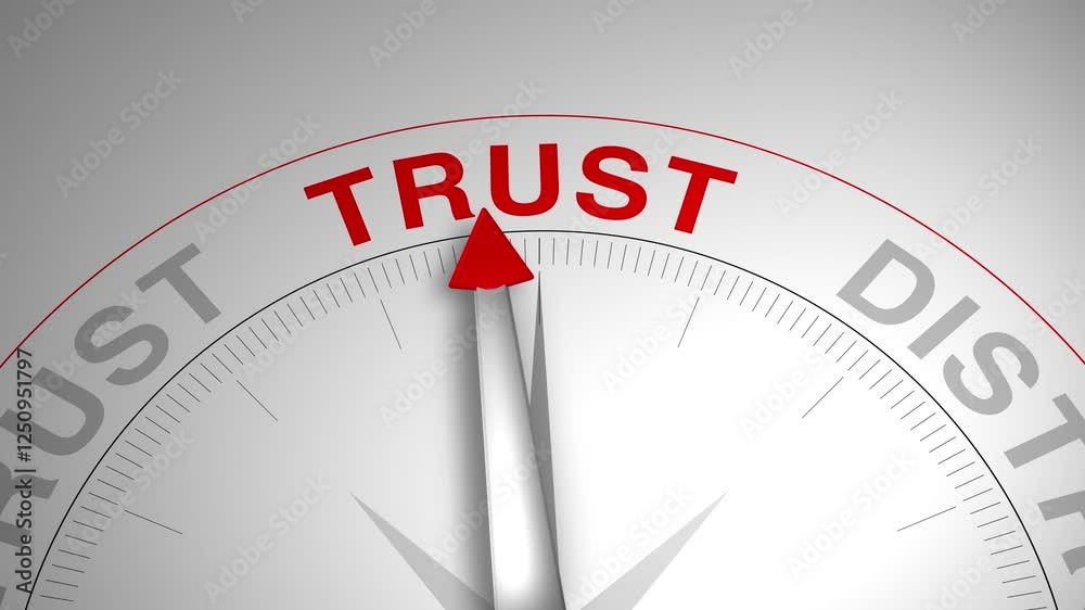 Trust text or word with a gauge arrow on a compass, representing guidance and direction on a clean white background. Ideal for business, coaching, consulting, and self-improvement concept Trust text or word with a gauge arrow on a compass, representing guidance and direction on a clean white background. Ideal for business, coaching, consulting, and self-improvement concept