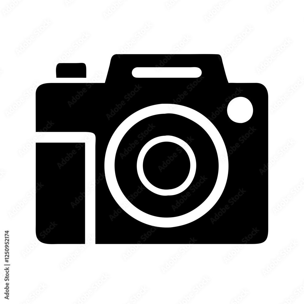 A clean, solid black silhouette of a camera. A clean, solid black silhouette of a camera.