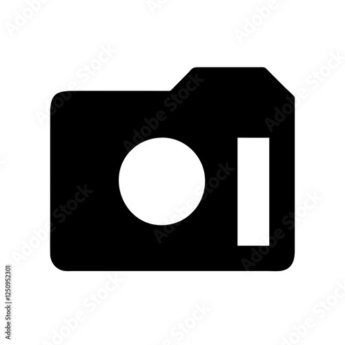 A clean, solid black silhouette of a camera.
