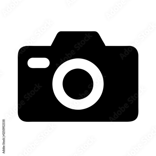 A clean, solid black silhouette of a camera.